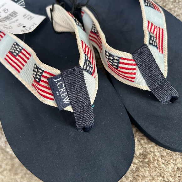 NWT J. Crew Embroidered American Flag Patriotic Flip Flops. Size 7. Summer. - Picture 7 of 9